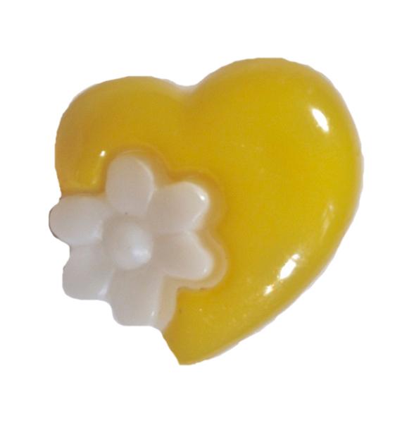 Kids buttons as hearts out plastic in dark yellow 15 mm 0,59 inch